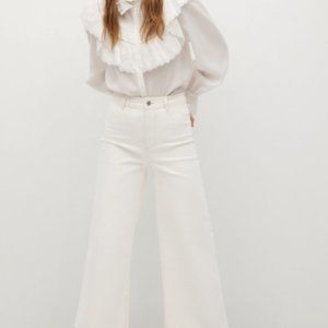 White High Waist wide-leg cropped Denim Pants